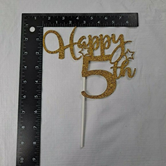 Happy 5th Birthday Cake Topper Gold Sparkle - Picture 3 of 3